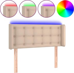 vidaXL Tăblie de pat cu LED, cappuccino 83x16x78/88 cm piele ecologică