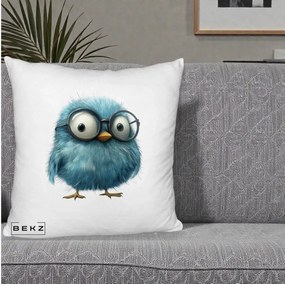 Perna Decorativa Pui Pufos Teal cu Ochelari, 40x40 cm, Alb Pufos, Husa Detasabila, Perna Inclusa, BEKZ®