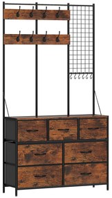 HOMCOM Mobilier de intrare 4 în 1, portmanteau, vestiar cu 7 sertare din material textil și 14 cuiere, 100 x 30 x 183 cm, brun rustic | Aosom Romania
