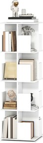 HOMCOM Bibliotecă rotativă cu 4 niveluri, 16 compartimente, acces ușor, pentru dormitor, living, birou, PAL, alb | Aosom Romania