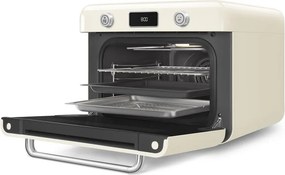 Mini-cuptor cu functie combinata de gatit cu abur Smeg COF01CREU, 1800 W, 10 functii, Ecran LCD, 40-230°C, Crem