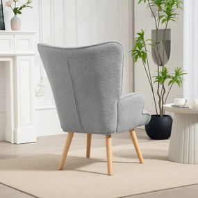 HOMCOM Scaun de salon din material textil bouclette, scaun capitonat și umplut cu picioare din lemn, 71 x 74 x 96 cm, gri deschis | Aosom Romania