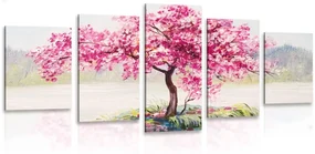 Tablou 5-piese cireș oriental în design roz