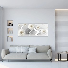Tablou abstract cu flori albe (120x50 cm)