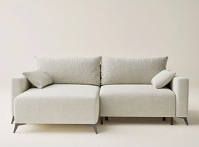 Colțar crem extensibil/cu spațiu de depozitare cu tapițerie din chenille (cu colț pe partea stângă/cu șezlong) Leon – Maison de Rêve