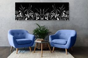 Tablou cu ornament floral în design alb-negru
