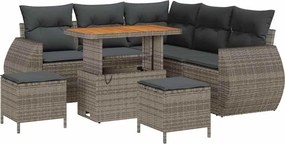 vidaXL Set de canapele pentru grădină cu pernă 8 pcs Gri poliratan