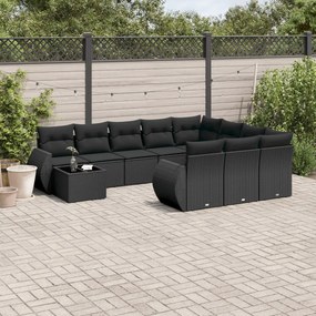 3254262 vidaXL Set canapele de grădină cu perne, 11 piese, negru, poliratan