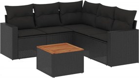 vidaXL Set mobilier de grădină cu perne, 6 piese, negru, poliratan