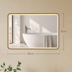 HOMCOM Oglindă de baie LED cu Bluetooth și antiaburire, 100x70 cm, negru | Aosom Romania