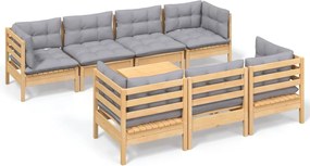 vidaXL Set mobilier de grădină cu perne gri, 8 piese, lemn masiv pin