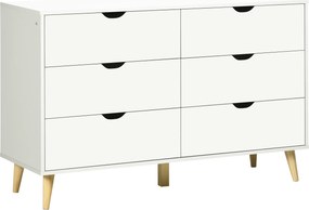 HOMCOM Comodă cu 6 Sertare și Mânere, Comodă din Lemn de Pin și Melamină, 120x40x76 cm, Alb