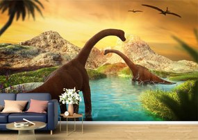 Tapet Premium Canvas - Dinozaurii in lac abstract