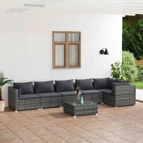 3101725 vidaXL Set mobilier de grădină cu perne, 7 piese, gri, poliratan