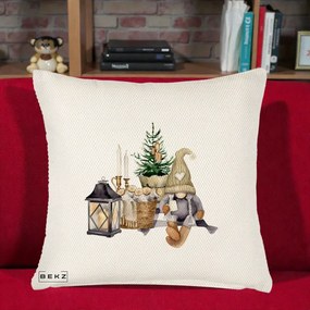 Perna Decorativa Gnom Scandinav cu Felinar, 40x40 cm, Crem Reliefat, Husa Detasabila, Perna Inclusa, BEKZ®