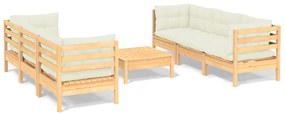 3096118 vidaXL Set mobilier grădină cu perne crem, 7 piese, lemn masiv pin