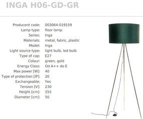 Lampadar cu trepied design modern INGA auriu/ verde