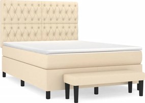 vidaXL Pat box spring cu saltea, crem, 140x200 cm, textil