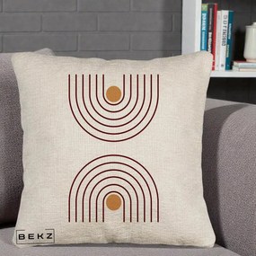 Perna Decorativa Geometric Boho Arc, 40x40 cm, Bej Canapea, Husa Detasabila, Perna Inclusa, BEKZ®