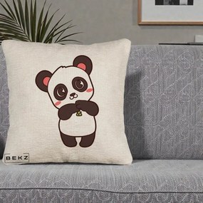 Perna Personalizata Panda Kawaii cu Bambus, 40x40 cm, Bej Canapea, Husa Detasabila, Perna Inclusa, BEKZ®