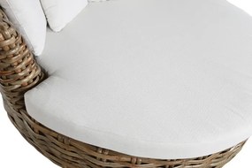 Sofa rotundă din rattan și lemn solid de mahon, cu perne albe, "Oasis"