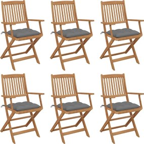 vidaXL Scaune grădină pliabile, cu perne, 6 buc., lemn masiv de acacia