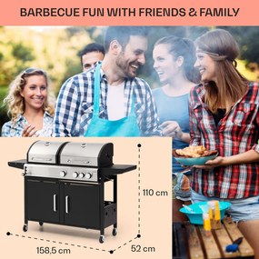 Kingsville 3.1, grătar combinat pe gaz și cărbuni, 10,9 kW, 3+1 arzătoare, înălțime reglabilă