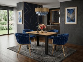 OFERTA Fotoliu de sufragerie din catifea ORION VELVET cu picioare aurii, albastru inchis calitatea a II-a