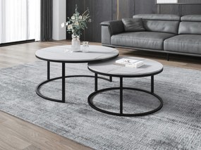Set 2 mese de cafea rotunde MARBLEX, negru/marmura alba