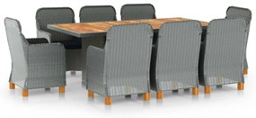 vidaXL Set mobilier exterior cu perne, 9 piese, gri deschis, poliratan