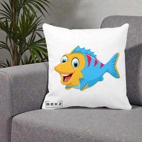 Perna Decorativa Peste Vesel Cartoon, 40x40 cm, Alba Mata, Husa Detasabila, Perna Inclusa, BEKZ®