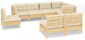 3096466 vidaXL Set mobilier de grădină cu perne crem, 8 piese, lemn masiv pin