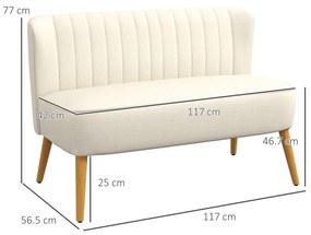HOMCOM Canapea de 2 locuri, căptușeală moale, husă ușor de întreținut, până la 150 kg, 117 x 56,5 x 77 cm, crem | Aosom Romania