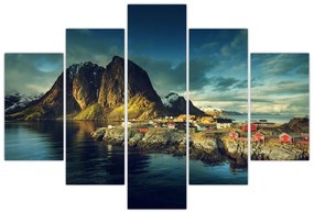 Tablou cu sat de pescari din Norvegia (150x105 cm)