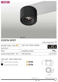 Spot LED incastrat directionabil de tavan/plafon COSTA alb