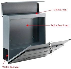 Cutie poștală cu compartiment pentru ziare, antracit, 2 chei