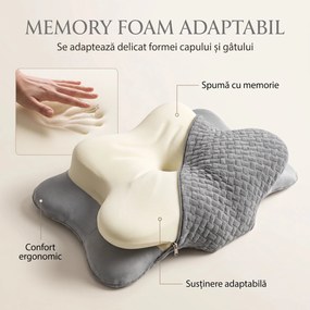 Perna cervicala ortopedica memory foam, husa Tencel, Gri