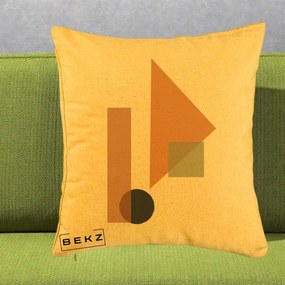 Perna Decorativa Geometric Bauhaus Triunghi, 40x40 cm, Galben, Husa Detasabila, Perna Inclusa, BEKZ®