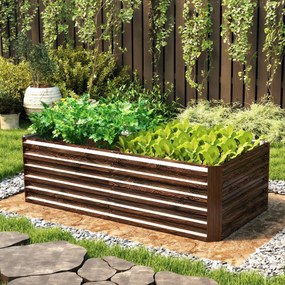 Outsunny Pat pentru Grădină Ridicat cu Fund Deschis și Bare de Suport, Ghiveci din Oțel Zincat pentru Flori și Legume, pentru Balcon sau Grădină, 180x90x57,5 cm, Maro Închis | Aosom Romania