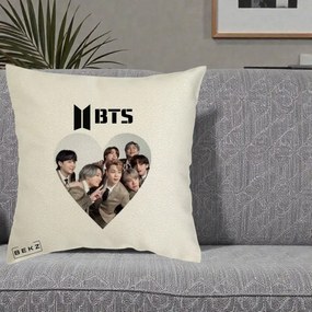 Perna Personalizata K-pop BTS Grup Fotografie in Inima, 40x40 cm, Ecru, Husa Detasabila, Perna Inclusa, BEKZ®