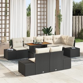 vidaXL Set de dining pentru grădină cu 9 piese, perne incluse, culoare neagră, rattan sintetic, acacia