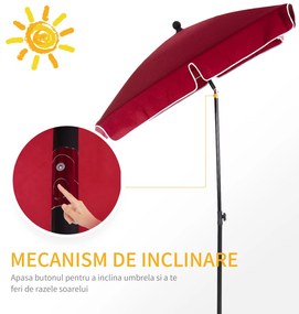 Outsunny Umbrelă de Grădină Dreptunghiulară cu Înălțime Reglabilă, Cadru din Aluminiu, 200x125x235cm, Roșu | Aosom Romania