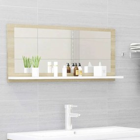 Oglinda de baie, alb si stejar sonoma, 90x10,5x37 cm, PAL alb si stejar sonoma, 90 cm