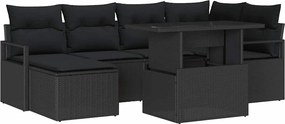 vidaXL Set de canapele pentru grădină 7 pcs Negru Rattan poli
