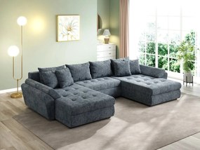 Colțar extensibil dumonde cu ladă de depozitare si sezut confortabil din spuma high-density, Loana U Euphoria Grafit 355x185 cm