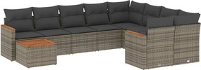 vidaXL Set mobilier de grădină cu perne, 10 piese, gri, poliratan