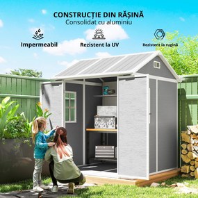 Outsunny Șopron de Grădină pentru Depozitare Unelte cu Pardosea, Două Uși și Încuietoare, 181x181x220 cm, Gri | Aosom Romania
