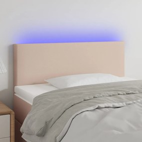vidaXL Tăblie de pat cu LED, cappuccino, 80x5x78/88cm, piele ecologică