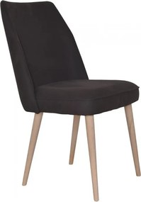 Scaun dining tapițat mid century din stofă și lemn de fag, negru, cu spătar învelitor și picioare conice evazate, 87 x 50 x 58 cm, „Lyon”