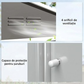 Outsunny Căsuță de grădină 2,3x1,7 m din oțel cu orificii de aerisire și uși duble glisante, efect lemn | Aosom Romania